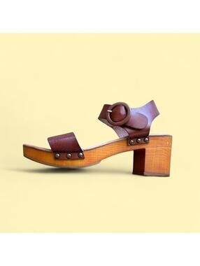 MIA 90s inspired leather clog sandals with a 3” wooden heel